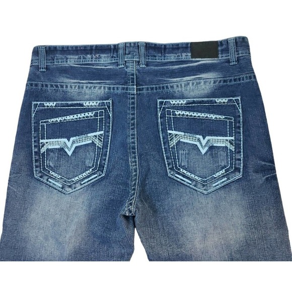 GS115 Brand Men's Blue Jeans Original Brand Size 46×32 Embroydered, Distressed. - Picture 10 of 13